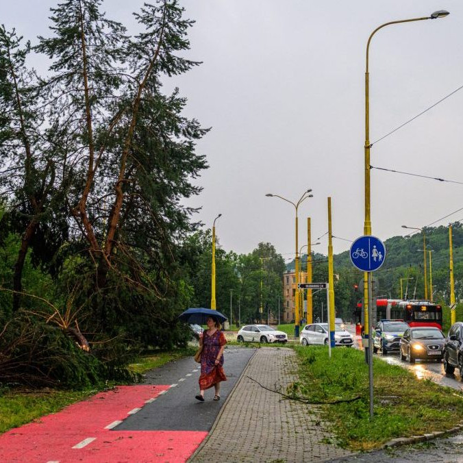Na snímke popadané stromy po silnej búrke na Levočskej ulici v Prešove.