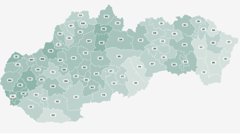 Mapa hlasovania v referende.