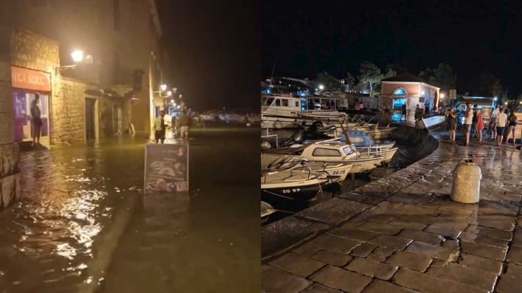 
 Zaplavené ulice v Chorvátsku a prístav bez vody.		