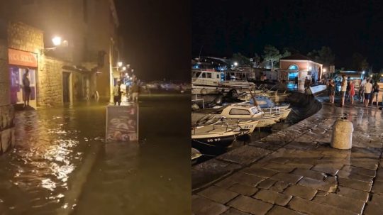 Zaplavené ulice v Chorvátsku a prístav bez vody.