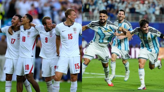Hráči Anglicka a Argentíny.