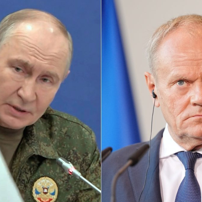 Na snímke Vladimir Putin a Donald Tusk.