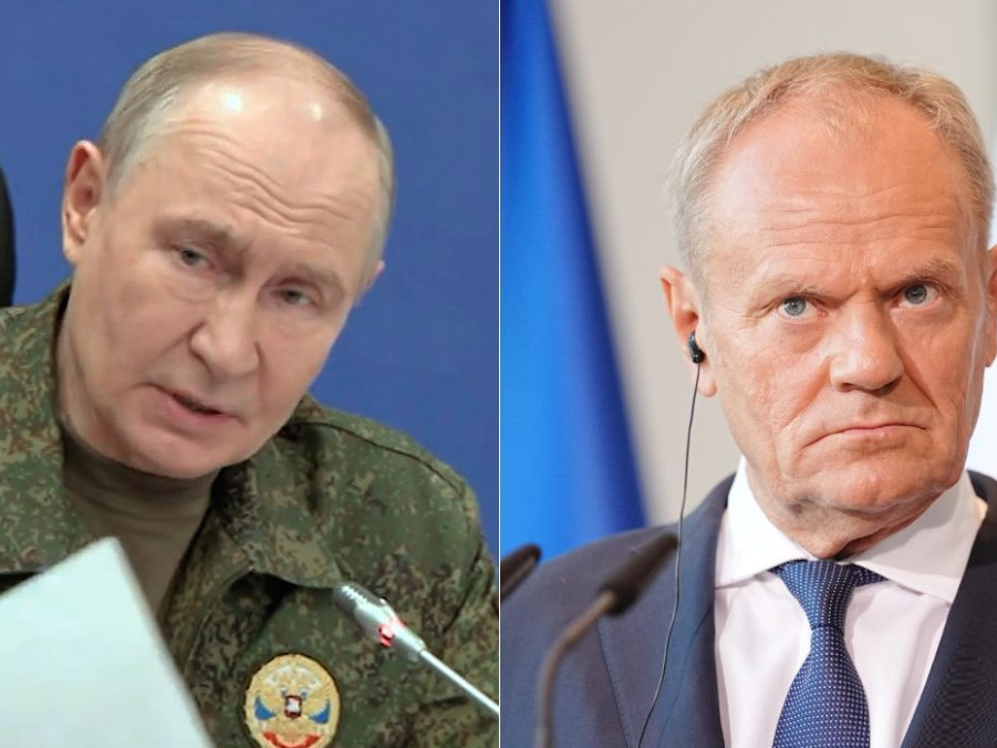 Na snímke Vladimir Putin a Donald Tusk.