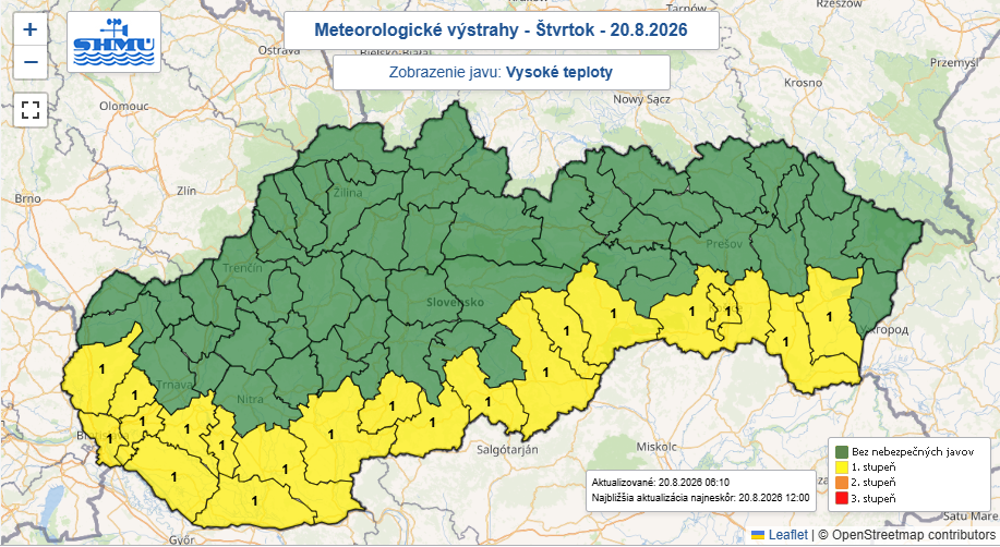 Na sn&iacute;mke mapa s v&yacute;strahami pred vasok&yacute;mi teplotami.