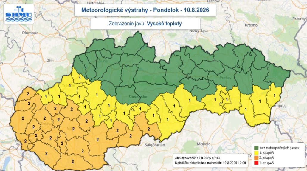Na snímke mapa s výstrahami.