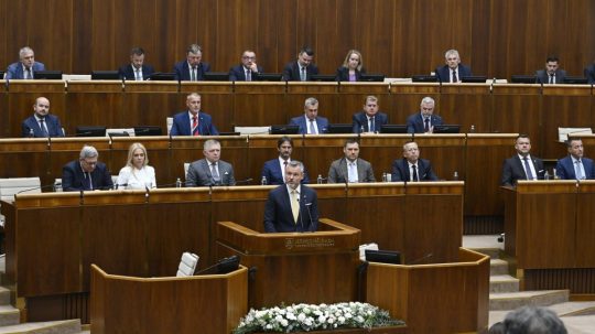 Peter Pellegrini počas prejavu v rokovacej sále NR SR.