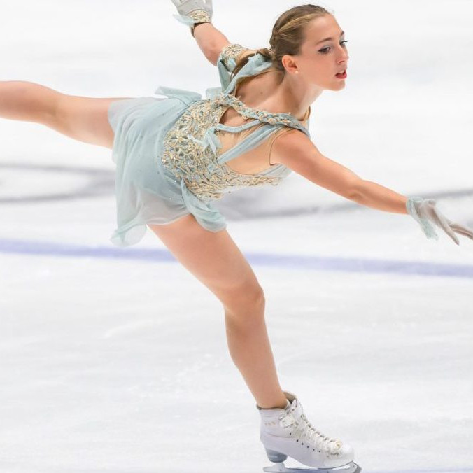 Na snímke slovenská reprezentantka v krasokorčuľovaní Olívia Lengyelová počas voľnej jazdy na 34. ročníku Memoriálu Ondreja Nepelu.