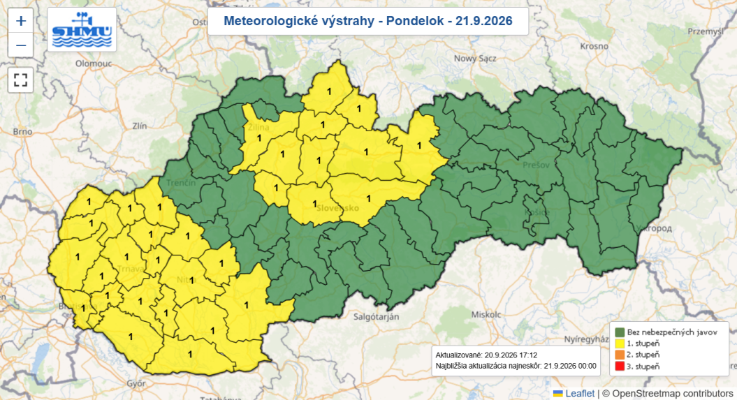 Na snímke mapa s výstrahami.