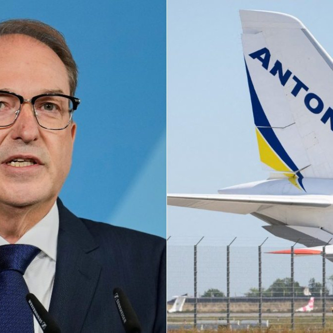 Na kombosnímke Johan Wadephul a časť lietadla Antonov.