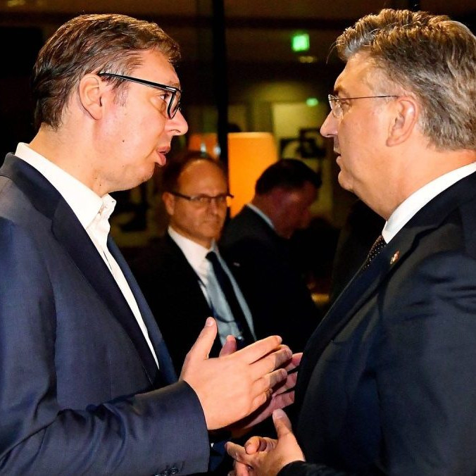 Zľava srbský prezident Aleksandar Vučič a chorvátsky premiér Andrej Plenkovič.