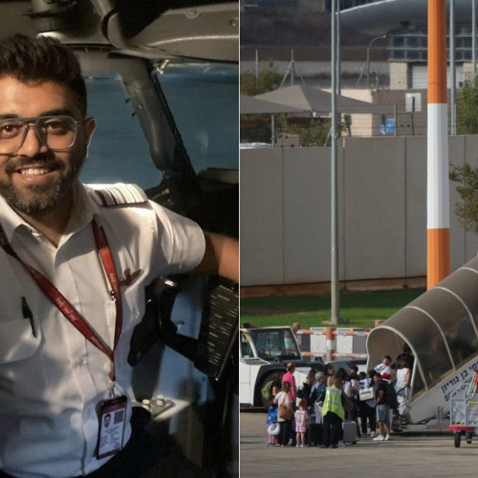 Na kombosnímke pilot Smit Maččhar a lietadlo na letisku FlyDuabi.