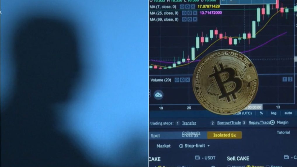 Na ilustračnej kombosnímke silueta podvedeného klienta a logo bitcoinu.