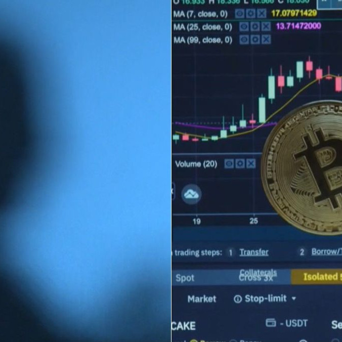 Na ilustračnej kombosnímke silueta podvedeného klienta a logo bitcoinu.