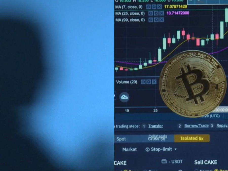 Na ilustračnej kombosnímke silueta podvedeného klienta a logo bitcoinu.