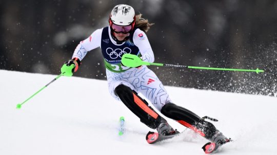 Petra Vlhová na olympijskej trati na ZOH 2026.
