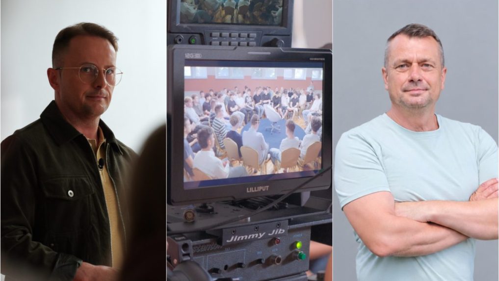 Na kombo snímke politológ Miroslav Řádek, zábery z natáčania so študentmi a moderátor Viliam Stankay.