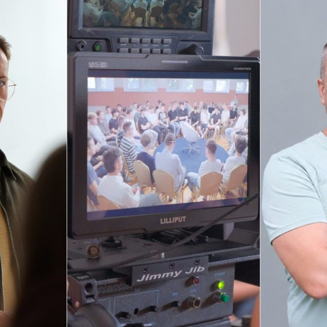 Na kombo snímke politológ Miroslav Řádek, zábery z natáčania so študentmi a moderátor Viliam Stankay.