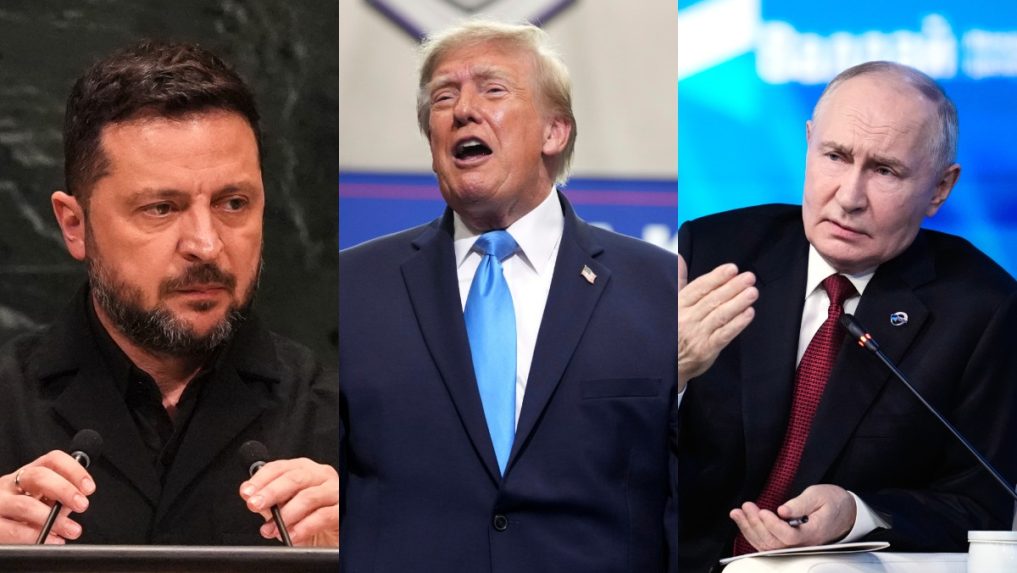 Volodymyr Zelenskyj, Donald Trump a Vladimir Putin.