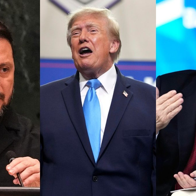 Volodymyr Zelenskyj, Donald Trump a Vladimir Putin.